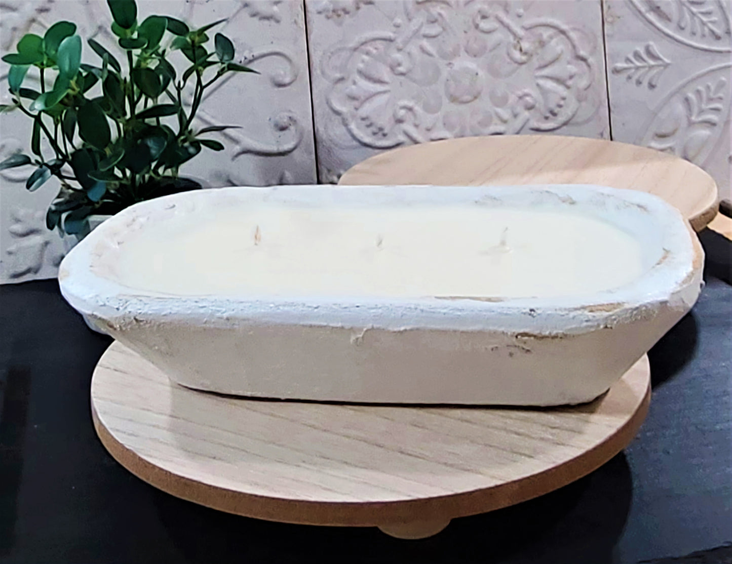 Small Dough Bowl Candle in Dark Stain or Distressed White