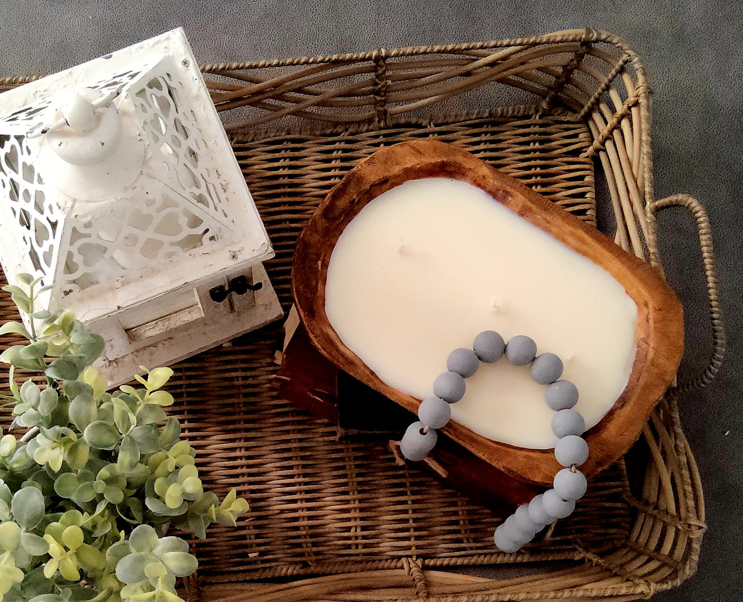 Small Dough Bowl Candle in Dark Stain or Distressed White